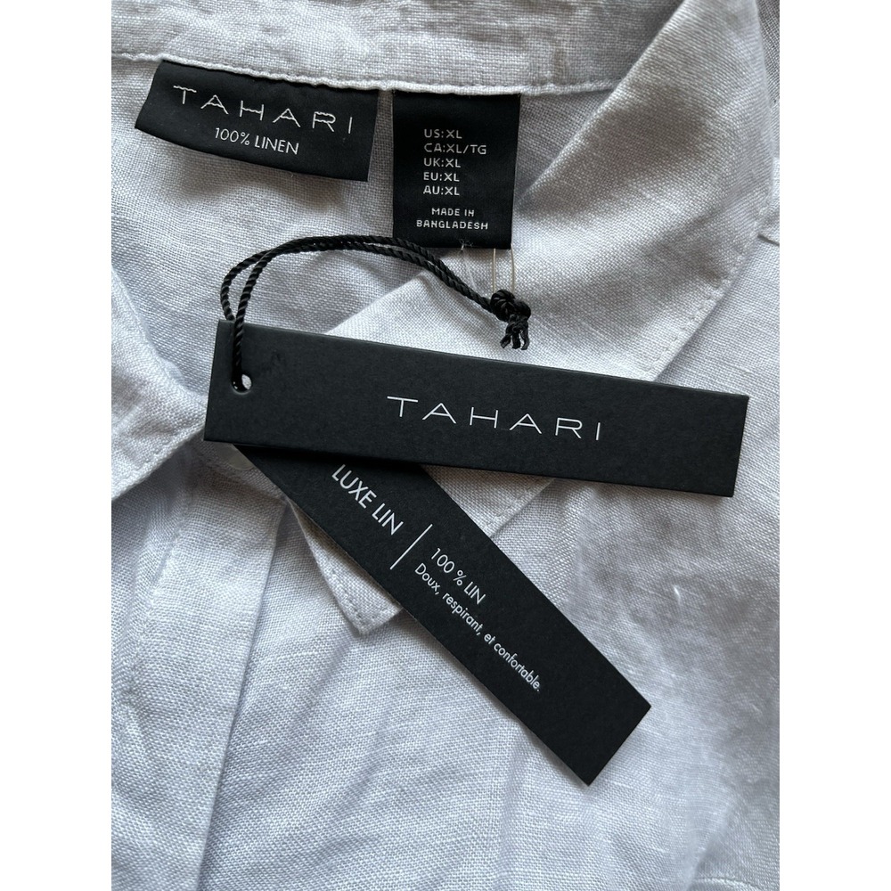 NWT TAHARI Sz XL Top 100% Linen Gray Button Up Shirt Blouse Minimalist Lagenlook - Picture 7 of 9